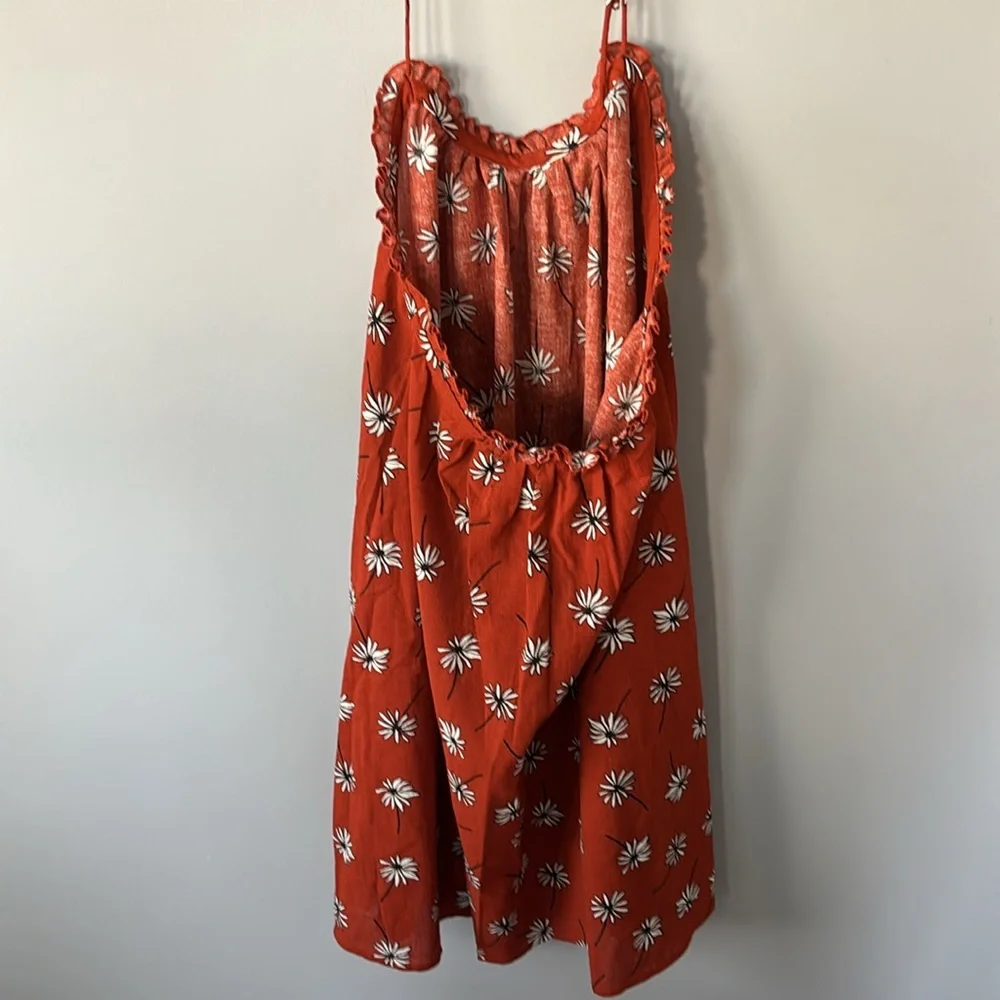 Madewell Beach Red Orange and White Floral Halter Sundress Cover up NWT